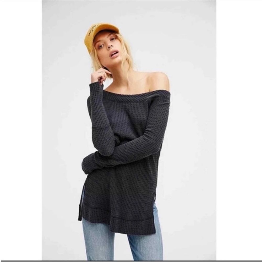FREE PEOPLE | WE THE FREE Kate Thermal Gray Long Sleeve Top Women’s Size Large
